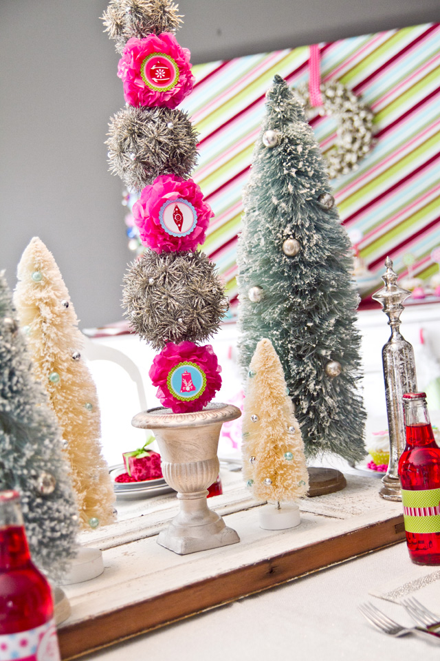 christmas party centerpiece with vintage trees