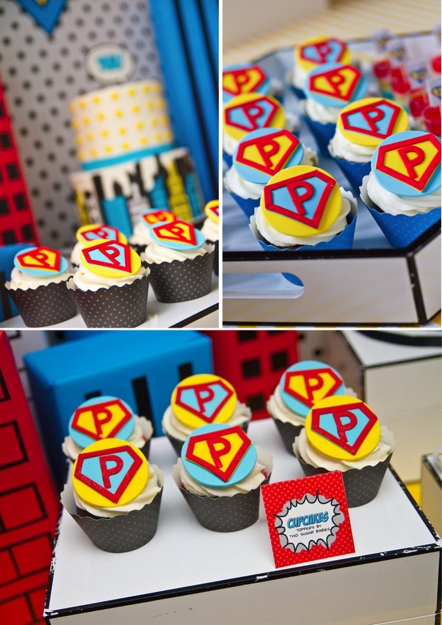 Vintage Super Hero Party Cupcakes