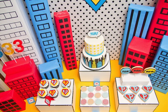 Birds Eye View of Vintage Super Hero Party Desserts