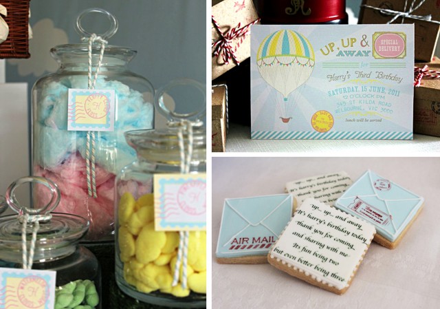 Up Up and Away Hot Air Balloon Invitation and Cookies