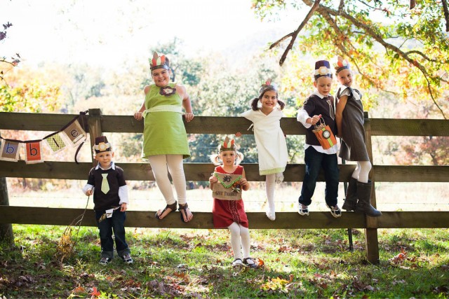 Thanksgiving Kids Party playing outside in leaves