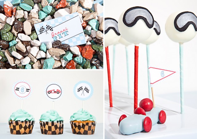 vintage race car party helmet cake pops