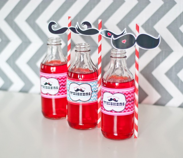 mustache valentines day water bottle wraps