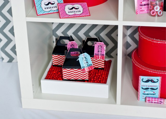 valentines day favor boxes mustache tags