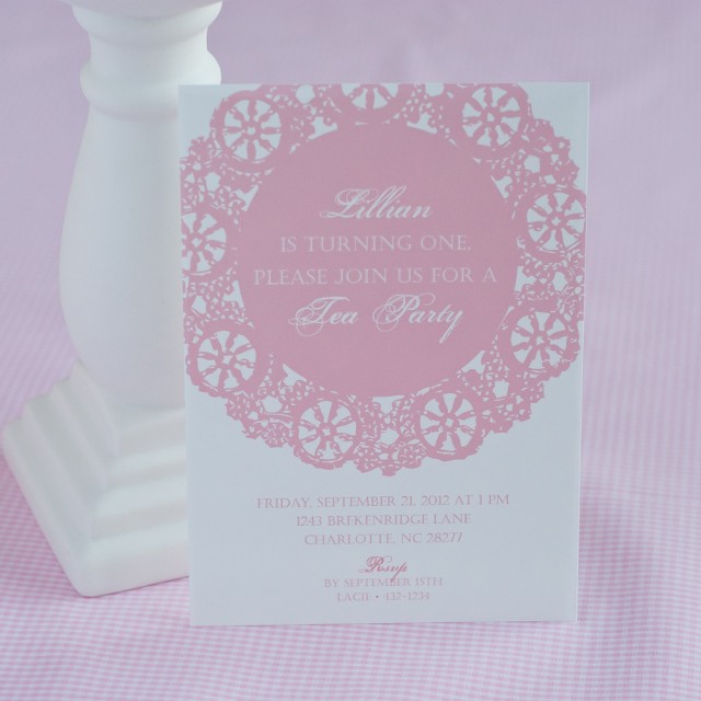 printable tea party doily invitation birthday party design