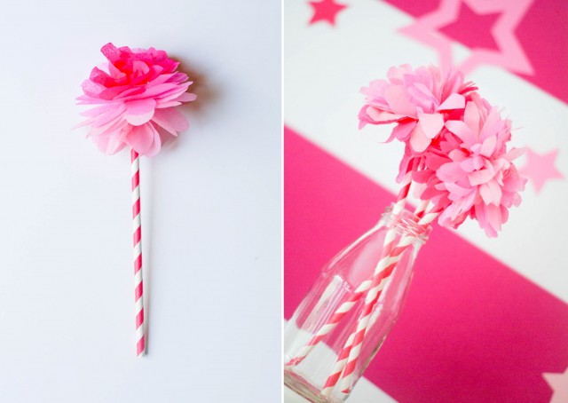 DIY tissue paper flower with straw 