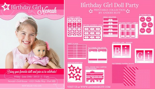 Printable American Girl Doll Inspired Birthday Invitation and collection