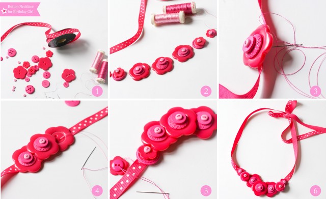 DIY button necklace for birthday girl doll party