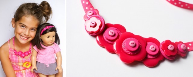 DIY birthday girl doll button necklace and headband