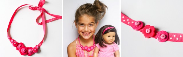 DIY button necklace and headband for birthday girl and american girl doll