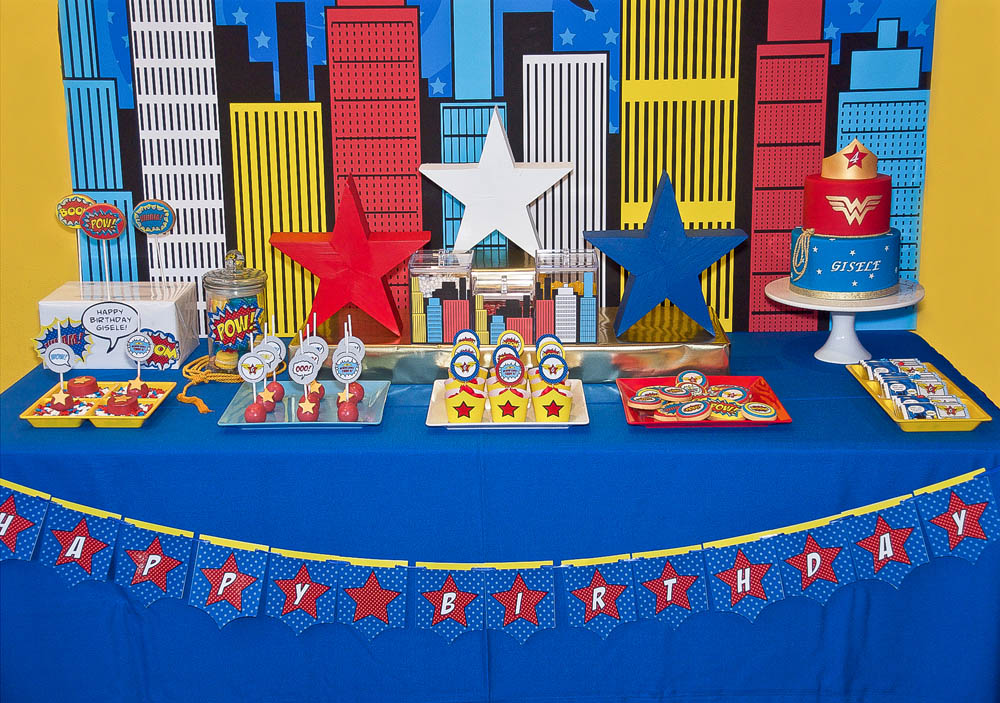 Superhero Birthday Party Dessert Table and Decor