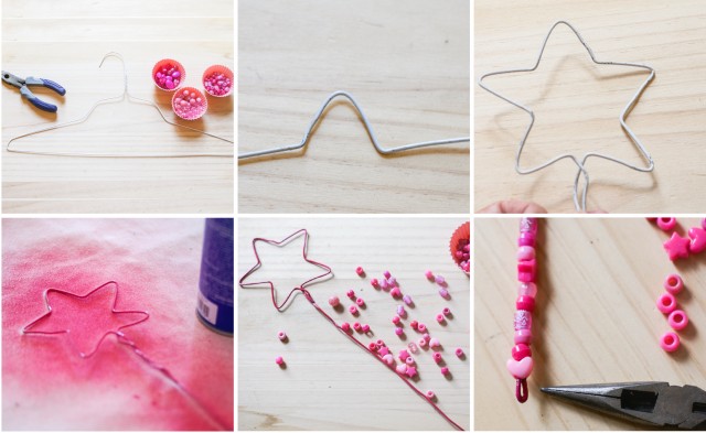 DIY bubble wand with wire hanger and beads