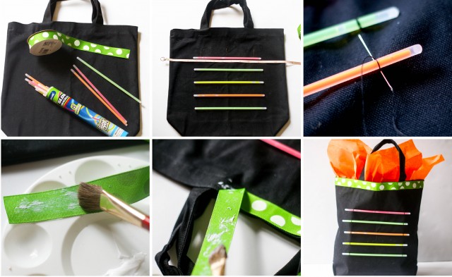 DIY glow stick tote for halloween night