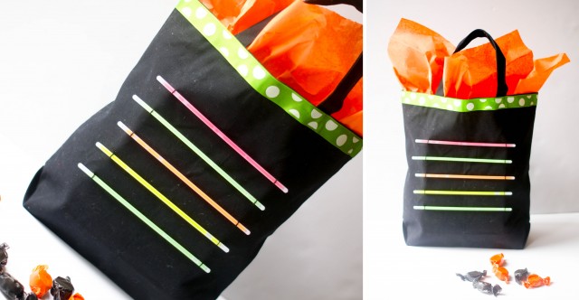 Trick or treat glow stick tote bag