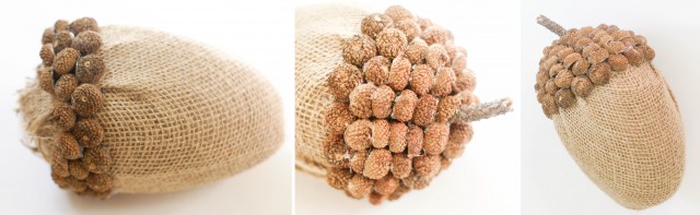 Gluing Acorn Tops to burlap