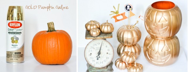 Spray painting pumpkins gold