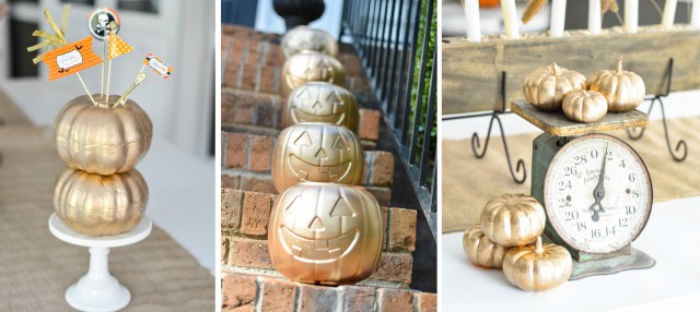 Gold spray painted pumpkins for fall decor