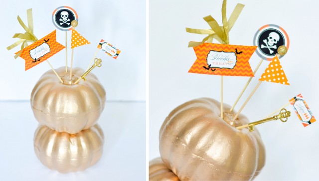 Creating table centerpiece with gold painted styrofoam pumpkins