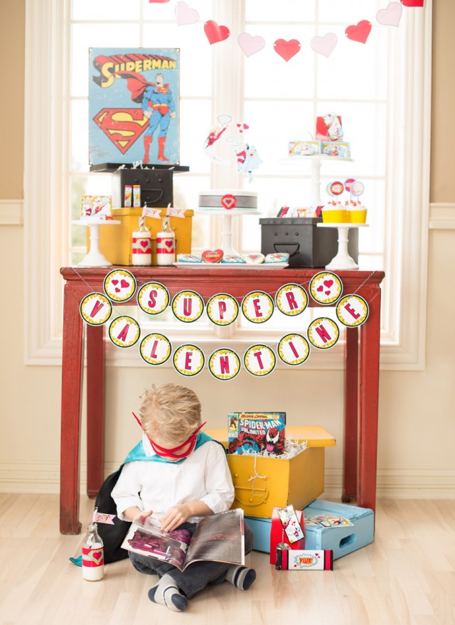 super hero valentines day dessert table