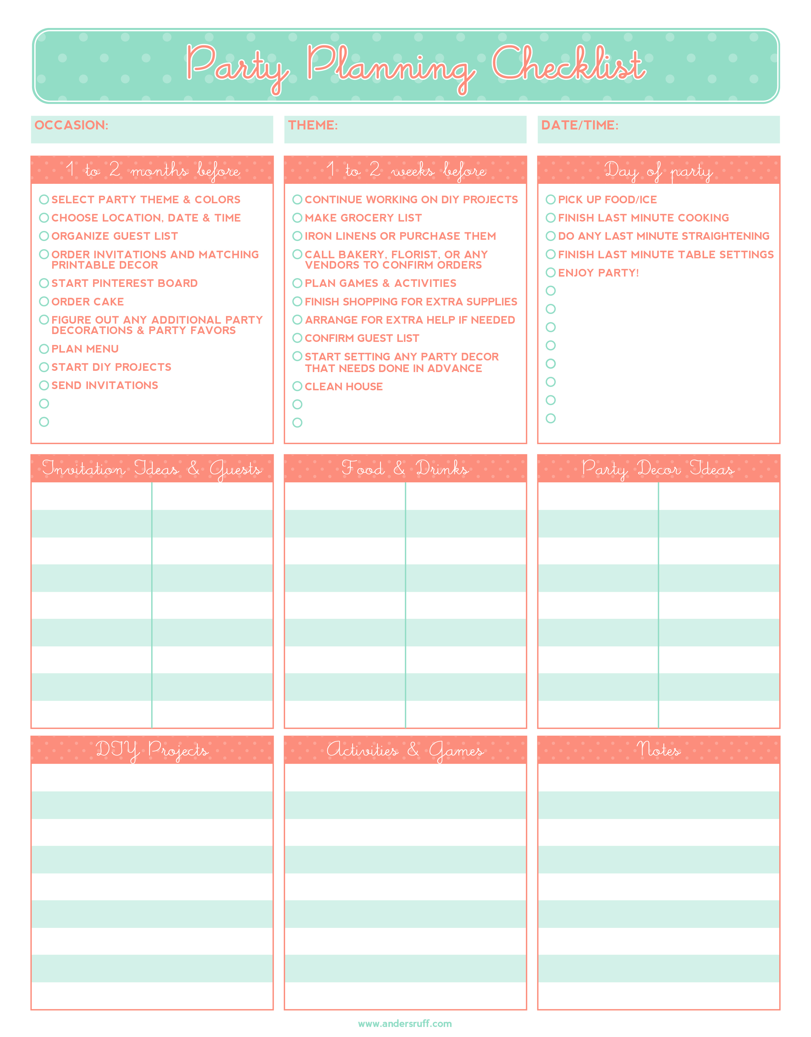 free printable birthday party planner