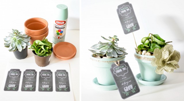 Making end of the year teacher gifts with free printables and succulents