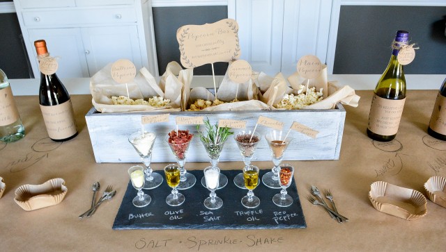 Rustic popcorn bar with craft paper