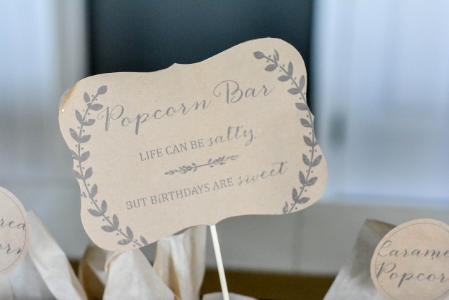 Birthday party popcorn bar sign