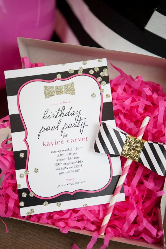 Gift boxed birthday invitation for girls pool party