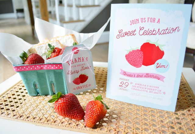 Strawberry invite and favor tag