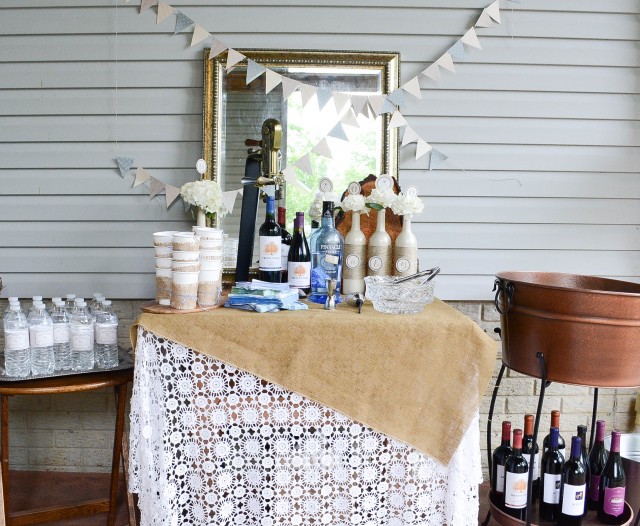 Outside bar display for rustic baby shower