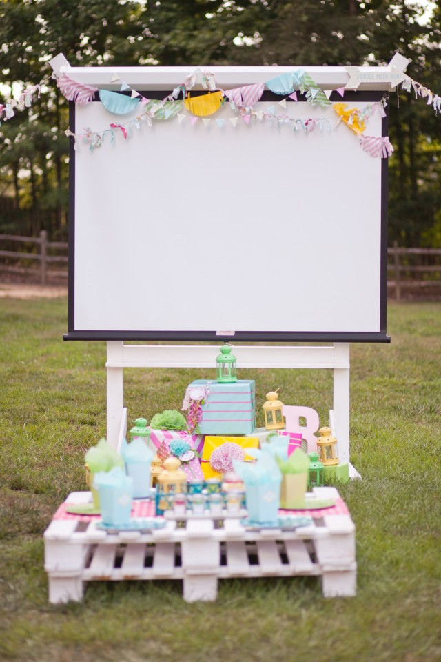 movie screen and pallet table