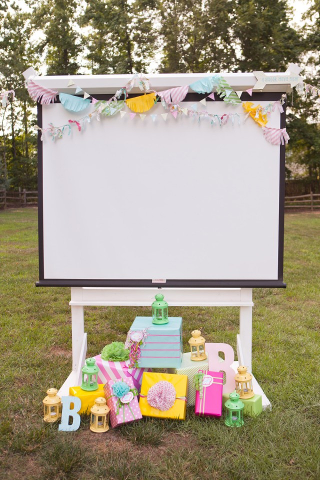 Movie screen with gifts