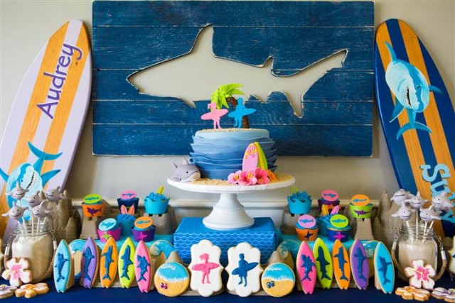 Dessert table for a surf party (with shark inspriation)