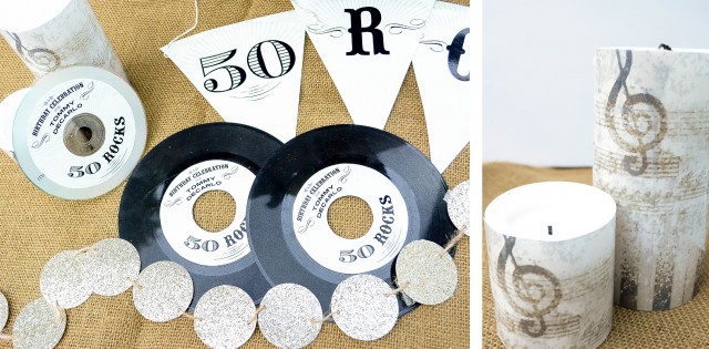 vinyl record decor for rock and roll party