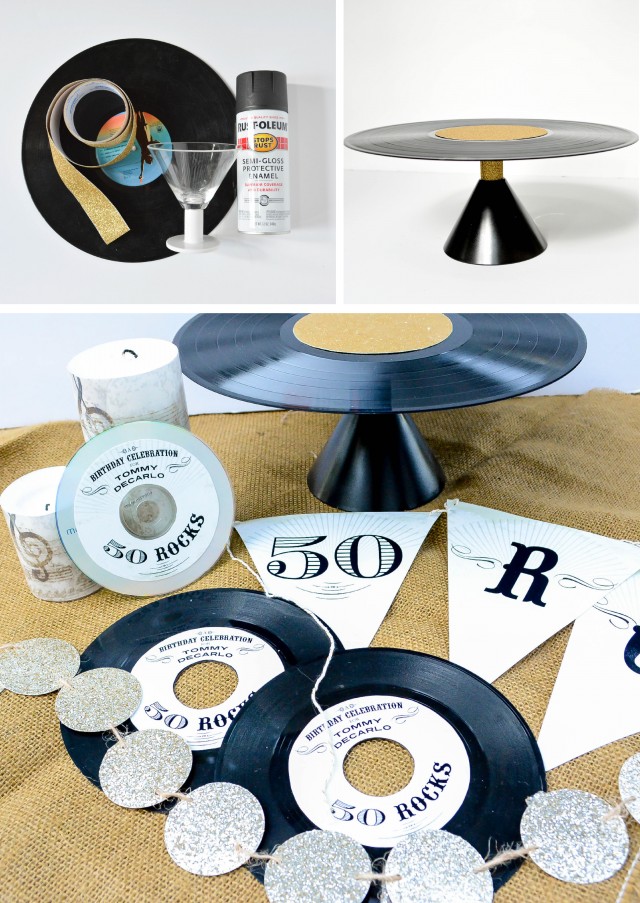 vinyl record cake stand