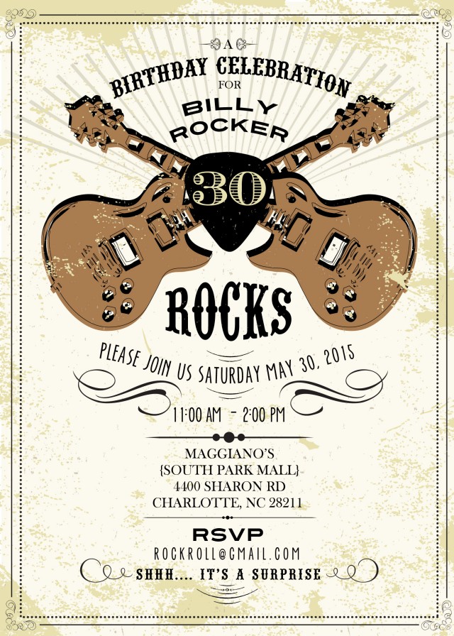 Printable vintage rock and roll invite