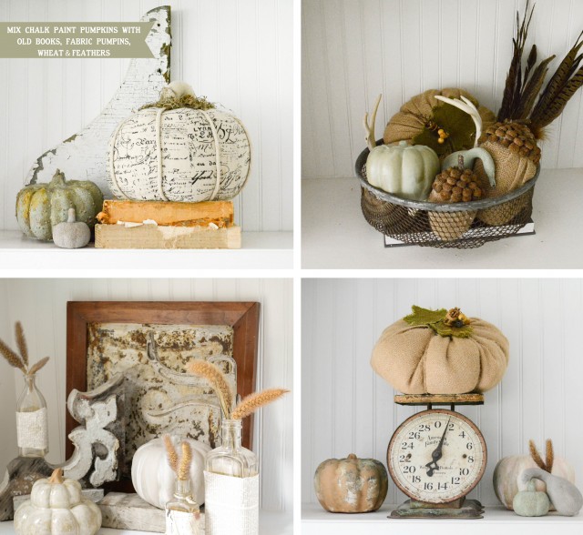 Detailed shots of shelves with chalk paint pumpkins