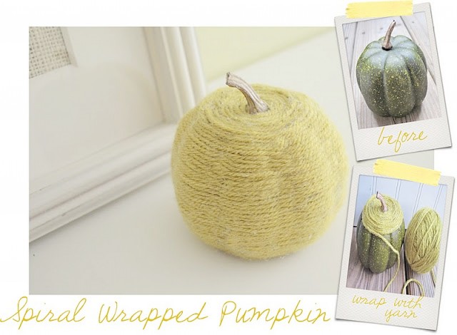 Wrapping yarn on pumpkins