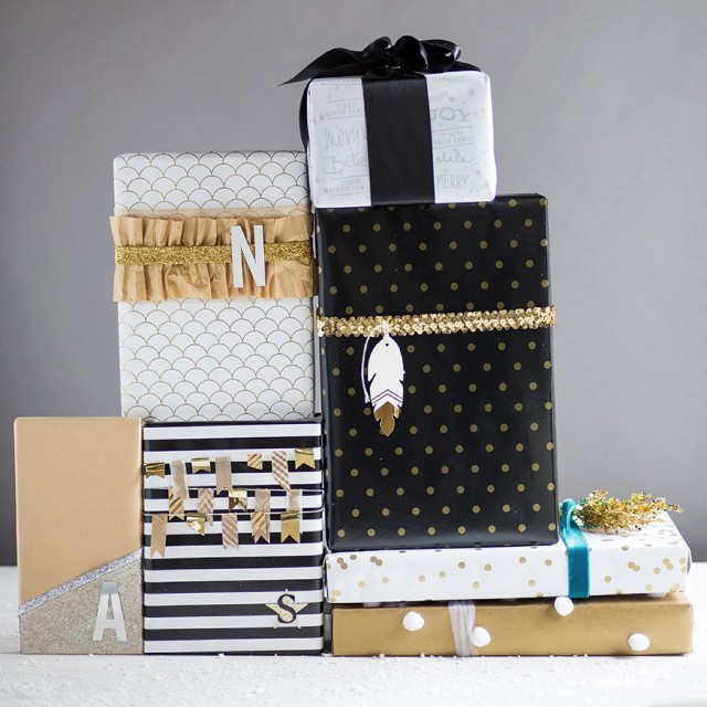 black & gold holiday wrapping paper