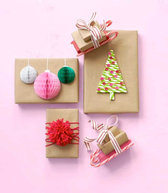 3D christmas toppers on gift wrap