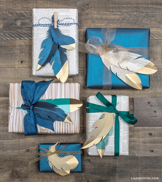 feathers wrapping paper