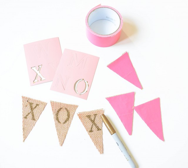 XOXO marker stencil burlap banner