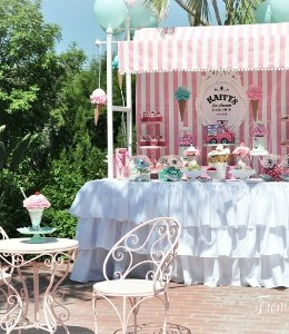 Cute ice cream party with pink and mint colors! Setting like an ice cream parlor