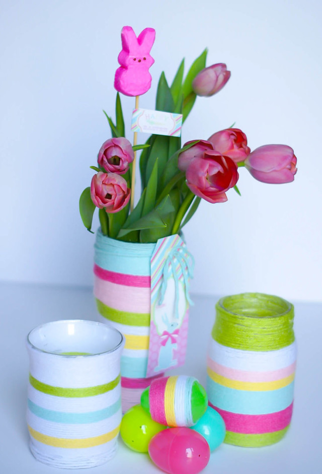 DIY yarn wrapped vases for easter