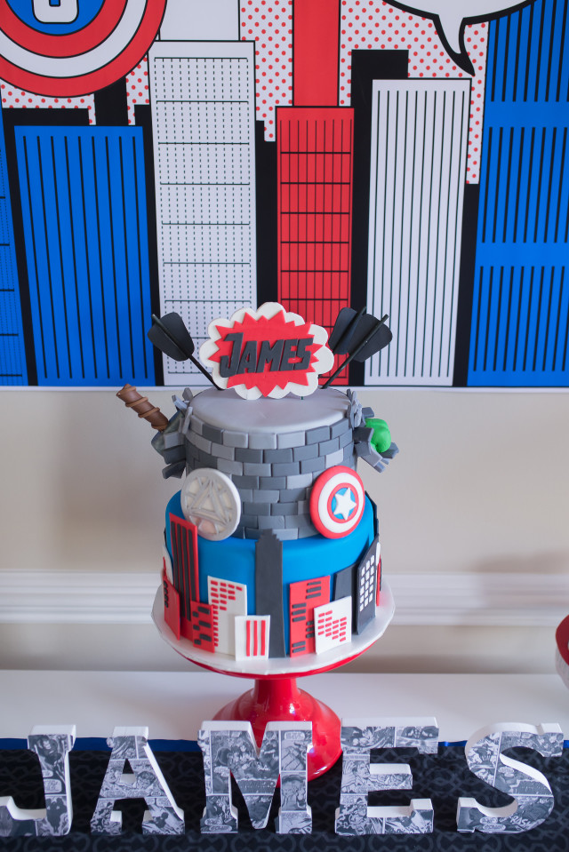 Red, White, and Blue Super Hero Party Cake