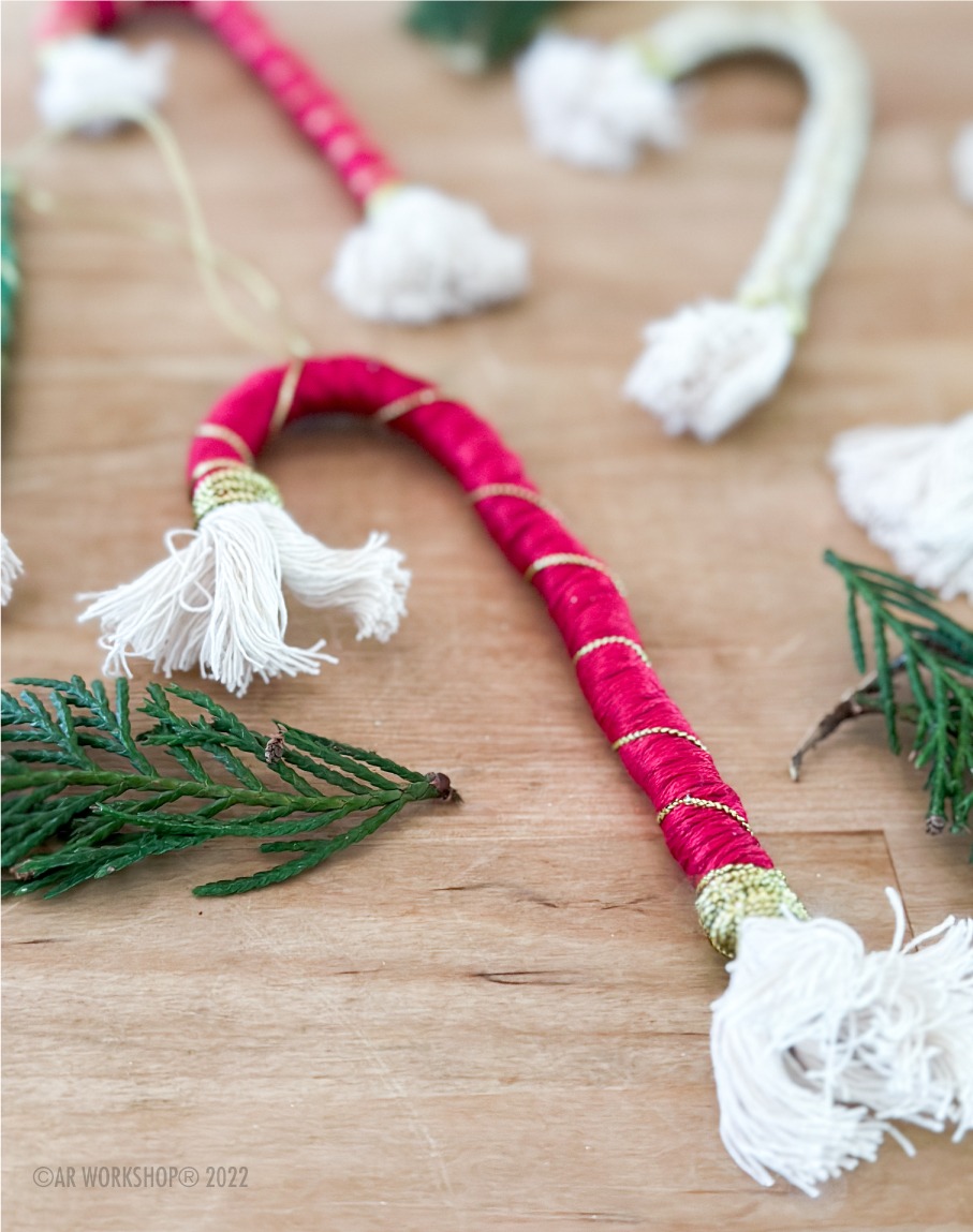 DIY boho candy cane ornament