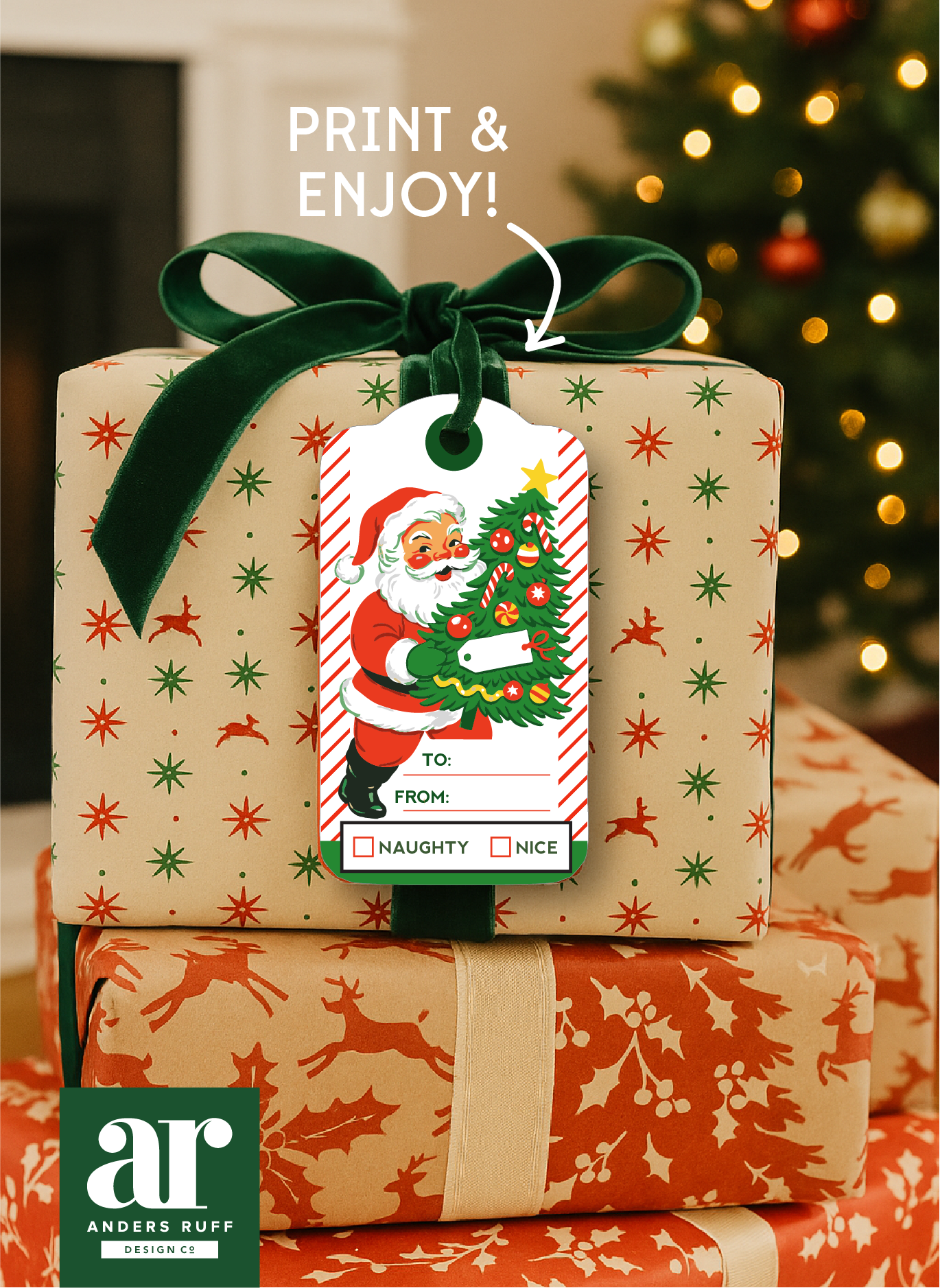 retro santa gift tag printable