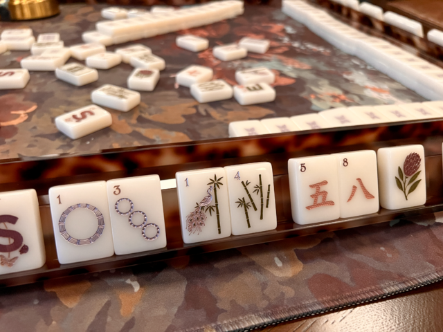 Brownstone Bloom Mahjong tiles by Anders Ruff x Indigo Pruitt Design Studio, featuring botanical details, a moody color palette, soft lavender and mauve accents, and elegant hand-finished designs inspired by Brooklyn brownstones.