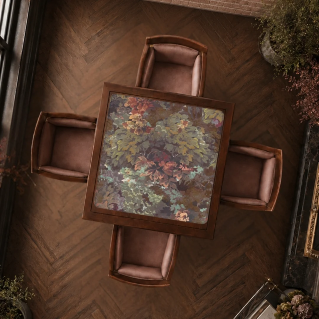 Brownstone Bloom Mahjong tiles by Anders Ruff x Indigo Pruitt Design Studio, featuring botanical details, a moody color palette, soft lavender and mauve accents, and elegant hand-finished designs inspired by Brooklyn brownstones.